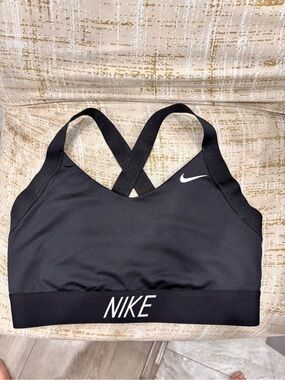 Nike Black Sports Bra with White Logos and Cross-Back Straps